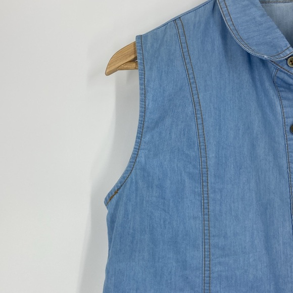 Denim sleeveless chambray lightweight button front short dress or tunic Large - Picture 7 of 14